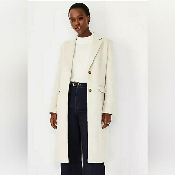 Ann Taylor Jackets & Blazers - Ann Taylor Chesterfield Faux Fur Cream Trench Long Dress Coat